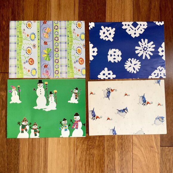 28 Sheets Christmas Birthday Wrapping Paper (30”x20”) + Stickers Snow Man Bird - Picture 3 of 9